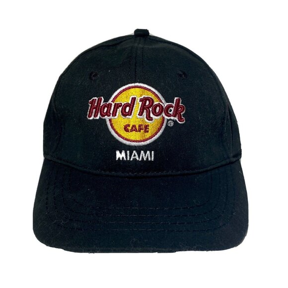Hard Rock Miami black embroidered hat cap hook n loop adjustable strap preowned - Picture 1 of 7